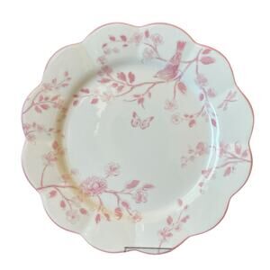 4pc Grace Teaware Porcelain Dinner Plates 11" Pink & White Floral with Bird New